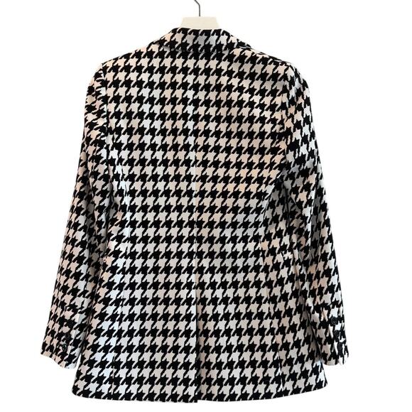 Alice + Olivia Breann Long Fitted Blazer Houndstooth Black White - Picture 7 of 11